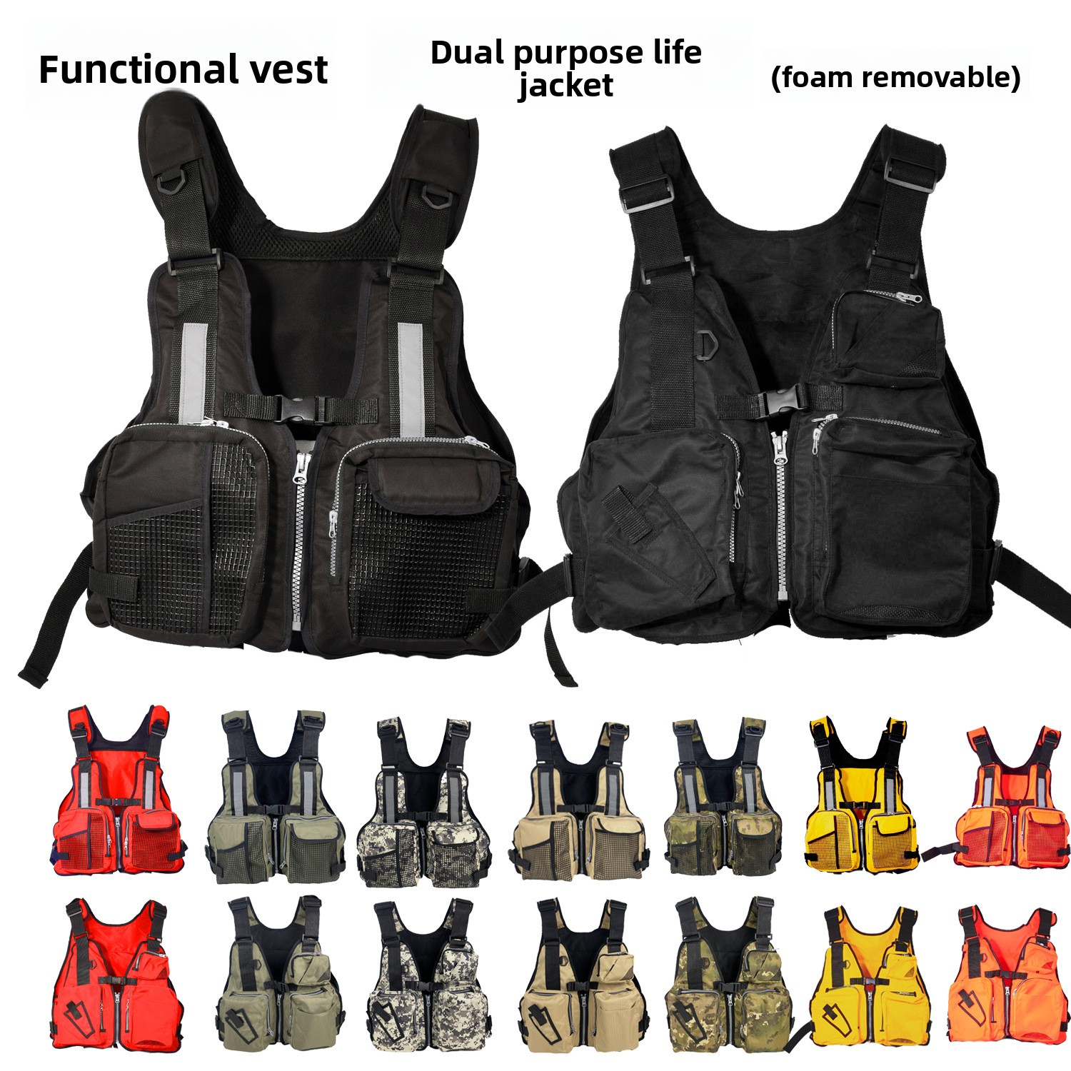 Life Jacket Buoyancy - 大人男性用ルアーフィッシングライフジャケット、ストラップ付き釣り用浮力スーツ、取り外し可能なフォーム付きストリームラフトフィッシングベスト