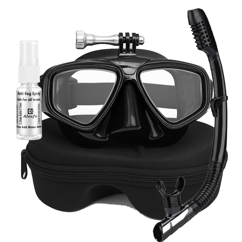 Freediving Mask Set - スキューバ近視ダイビングマスクセット カメラマウント付き 強化レンズダイビングスイミンググラス、伸縮性のあるゴムバンド、ギフトボックス