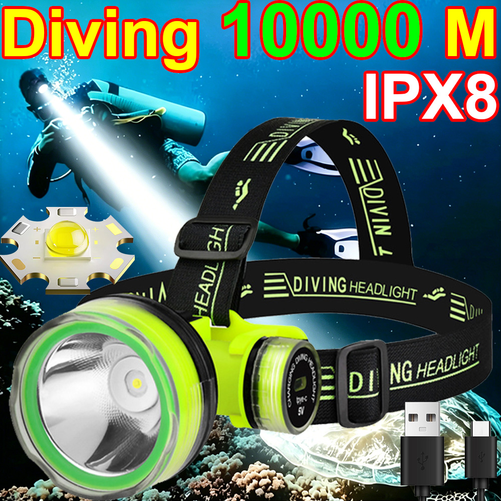 Underwater Flashlight - 10000 メートル水中ダイビングヘッドライト防水超高輝度 LED ダイバースピアフィッシングヘッドランプヘッドトーチランプヘッド懐中電灯