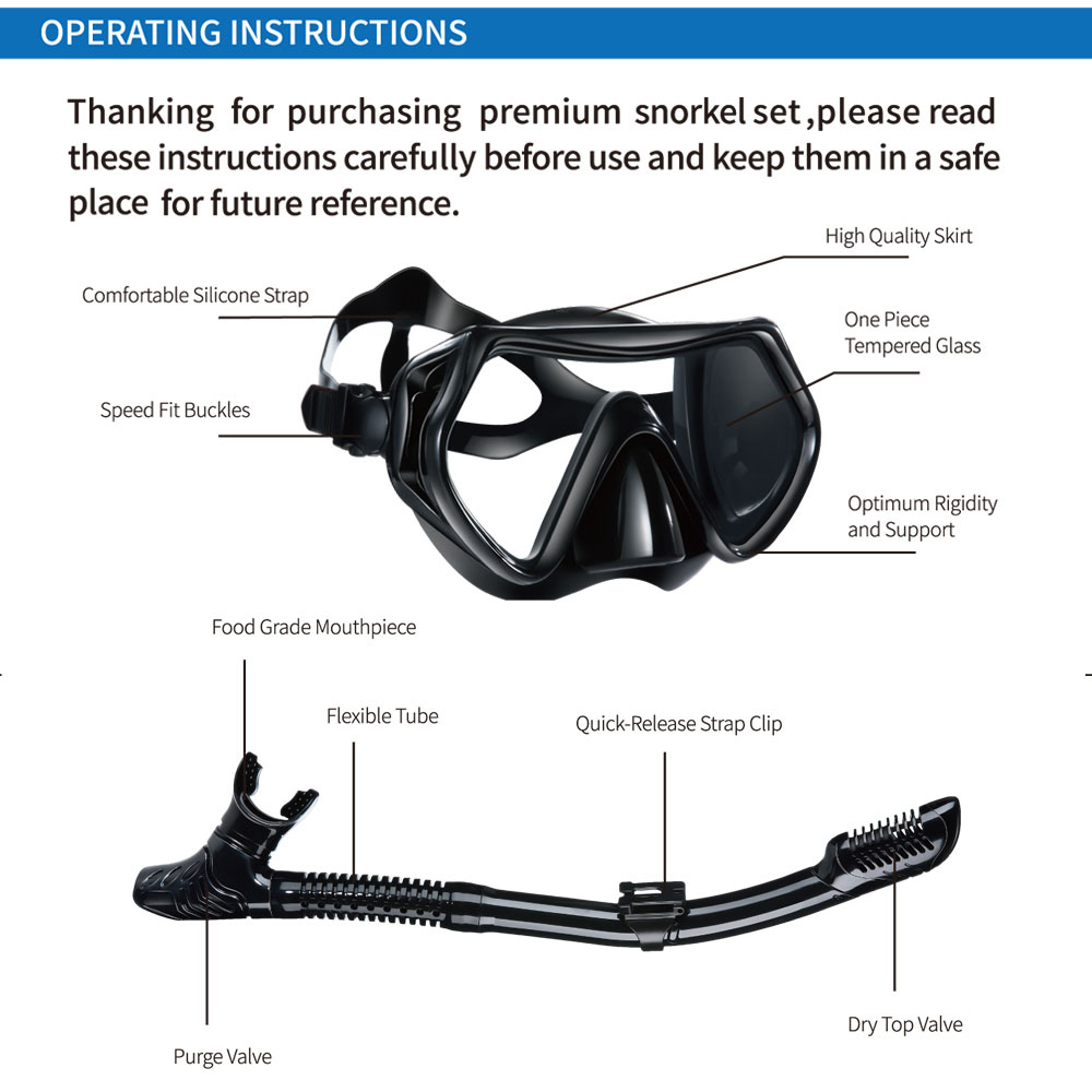 ダイビングシュノーケルプロの水泳ダイビング呼吸管ホースドライ - Freediving Mask Set のレビューと価格