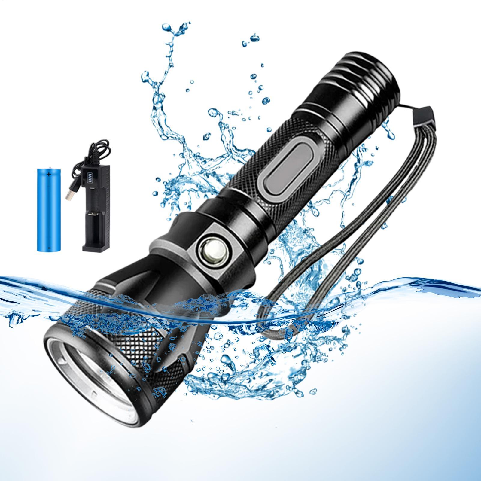 3モード強力充電式防水LEDダイビング懐中電灯トーチポータブ - Underwater Flashlight のレビューと価格